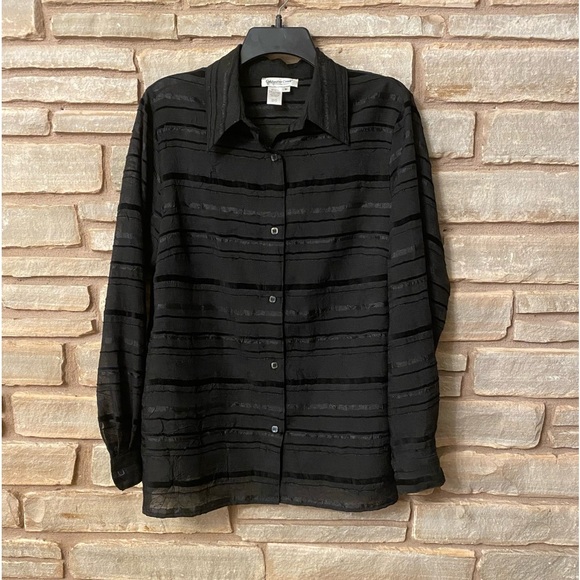Coldwater Creek Semi-Sheer Stripe Shirt long sleeves size M - Picture 1 of 9
